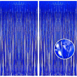 Foil Fringe Curtain Christmas Party Decorations - Blue Glitter Metallic Tinsel